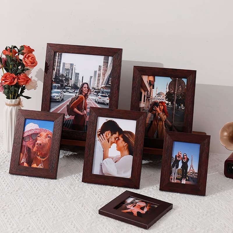 1PC brown plastic picture frame surface thread retro texture picture frame Wall tabletop display frame Family photo table frame