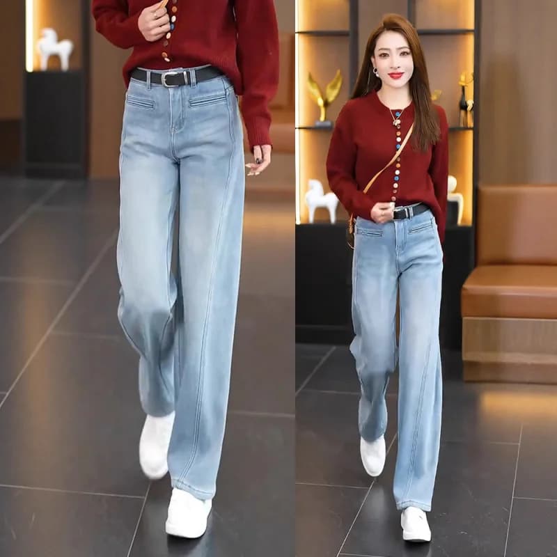Jeans da donna di colore chiaro Primavera Autunno Pantaloni stretti a gamba larga Pantaloni lunghi casual dimagranti larghi e versatili
