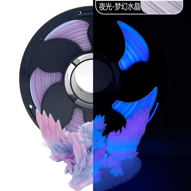 Glow-in-the-Dark Rainbow Dream Crystal PLA 3D Printer Filament, 1KG Spool