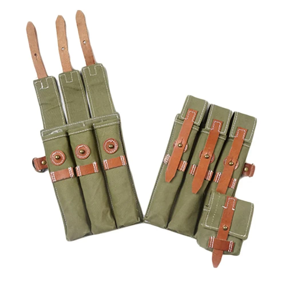 Kit di tela da uomo tedesco Borsa Portafoglio rigido verde Kit vintage Cinturino in pelle di vacchetta MP38 Kit MP40 Pacchetto di attrezzature WWII WW2