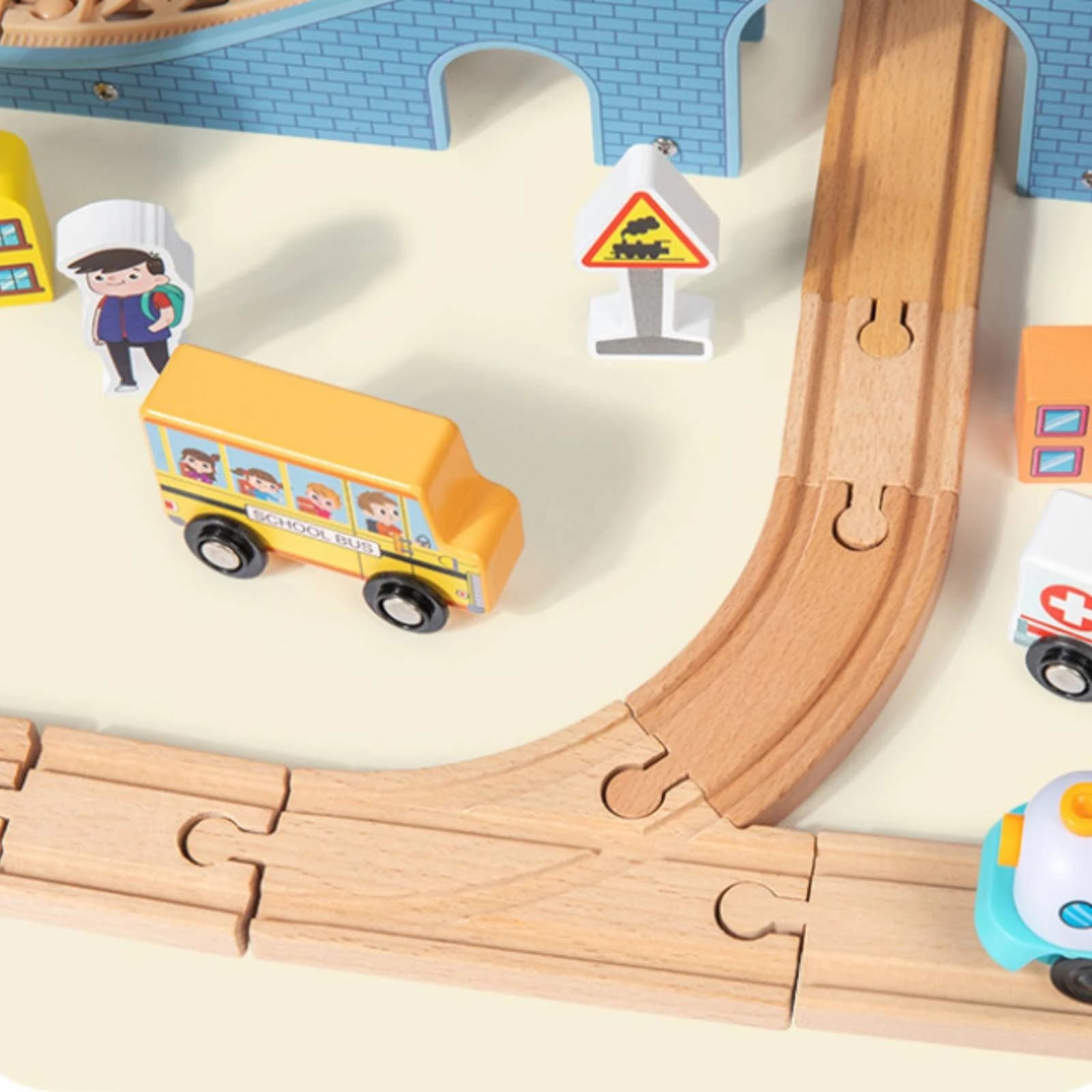 Wooden Scene Block Track Toy Colorful City Transport Play Set Railway Layout Easy to Expand for Children