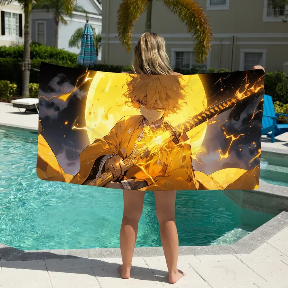 Demon Slayer Zenitsu Agatsuma Piscina Asciugamano da spiaggia Portatile Quick Dry Sabbia da viaggio all'aperto Coperta da bagno Tappetino sottile Asciugamano da bagno