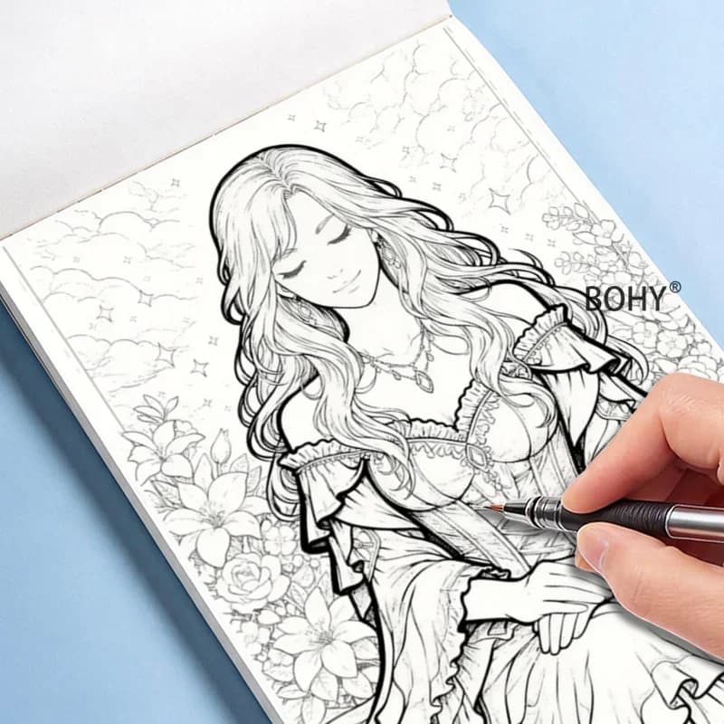 1 Immersive Stress Relieving Adult Sketching Graffiti Book, Featuring European Street View/Retro Girl/Forest and Other Patterns