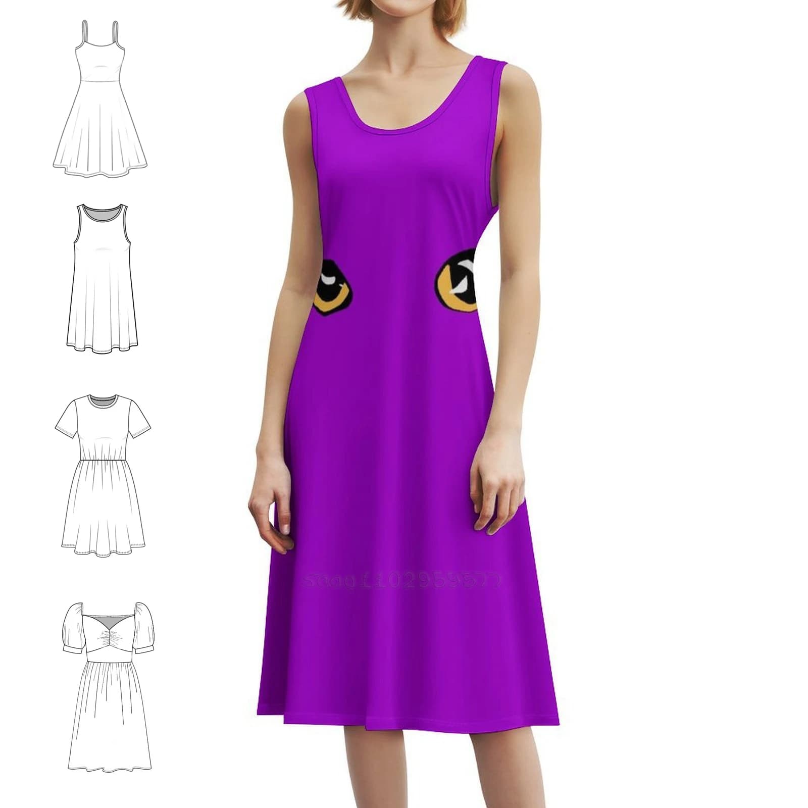 Always Watching-Vestito viola in Korean style by woman Elegant casual dress for parties or to wear every day Cat's glasses Original woman's art