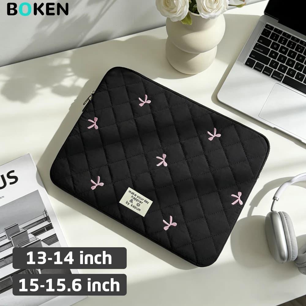 Custodia Protettiva Trapuntata Rosa con Fiocco per Laptop 13 14 15 15.6 Pollici MacBook Pro/Air HP Dell, Borsa Moda Donna per Notebook, Cover per Ragazze