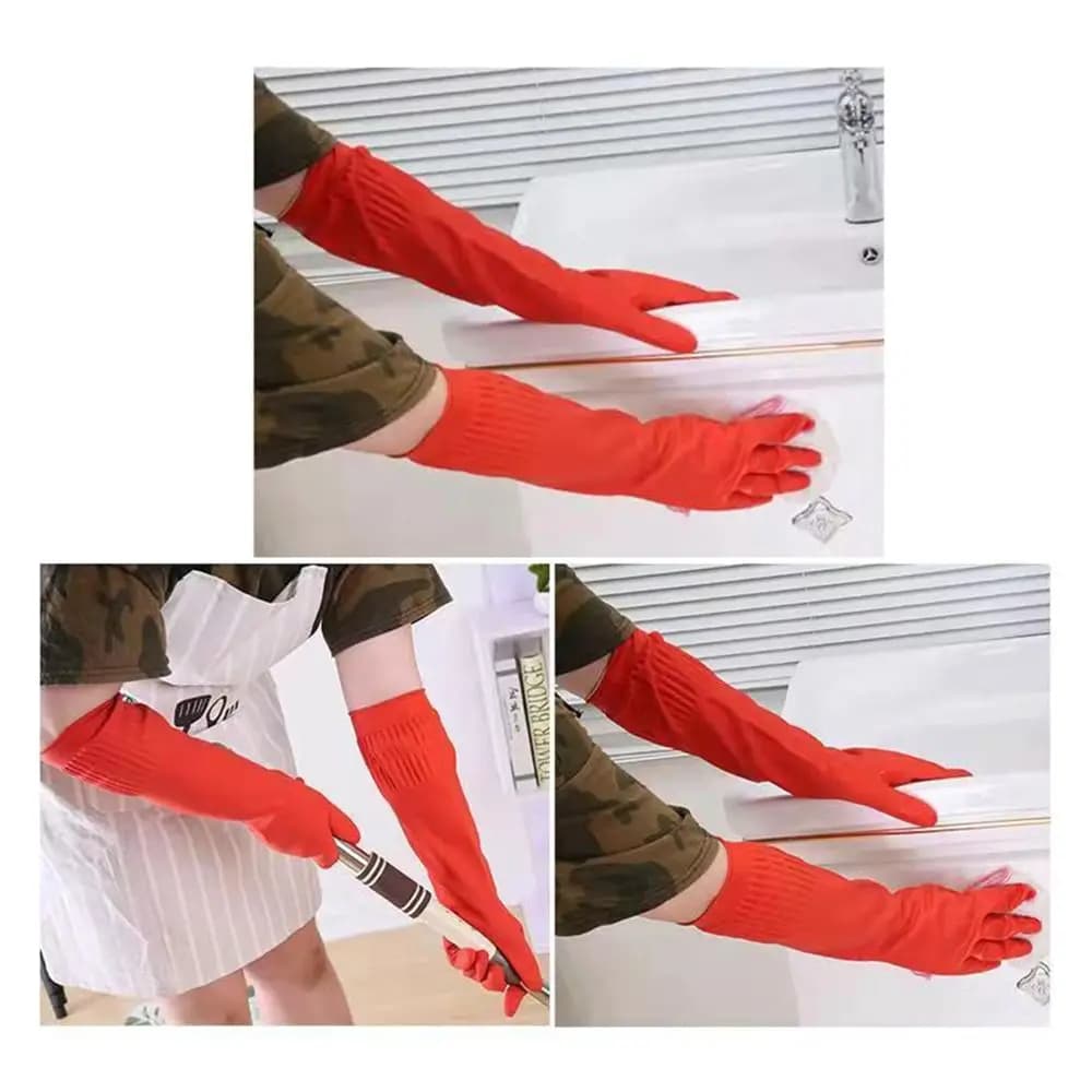 1 Pair Extra Long Rubber Rubber Gloves Thick Sleeve Chemical Resistant Latex Long Gloves Heavy Duty Cleaning Car Washing