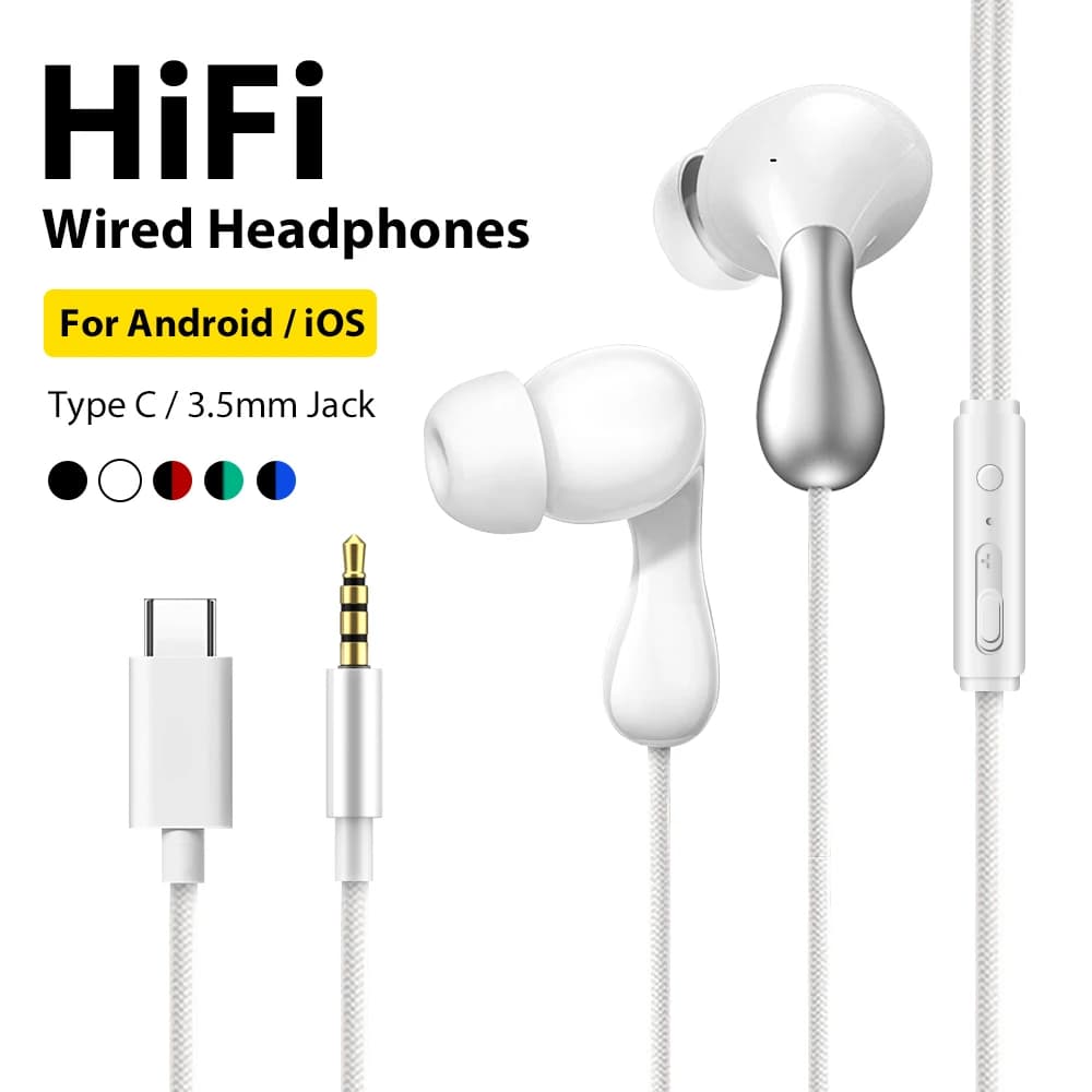 Cuffie cablate USB tipo C con microfono Auricolari da 3,5 mm per Samsung iPhone 17 Xiaomi Huawei Oppo Cuffie con controllo linea HiFi