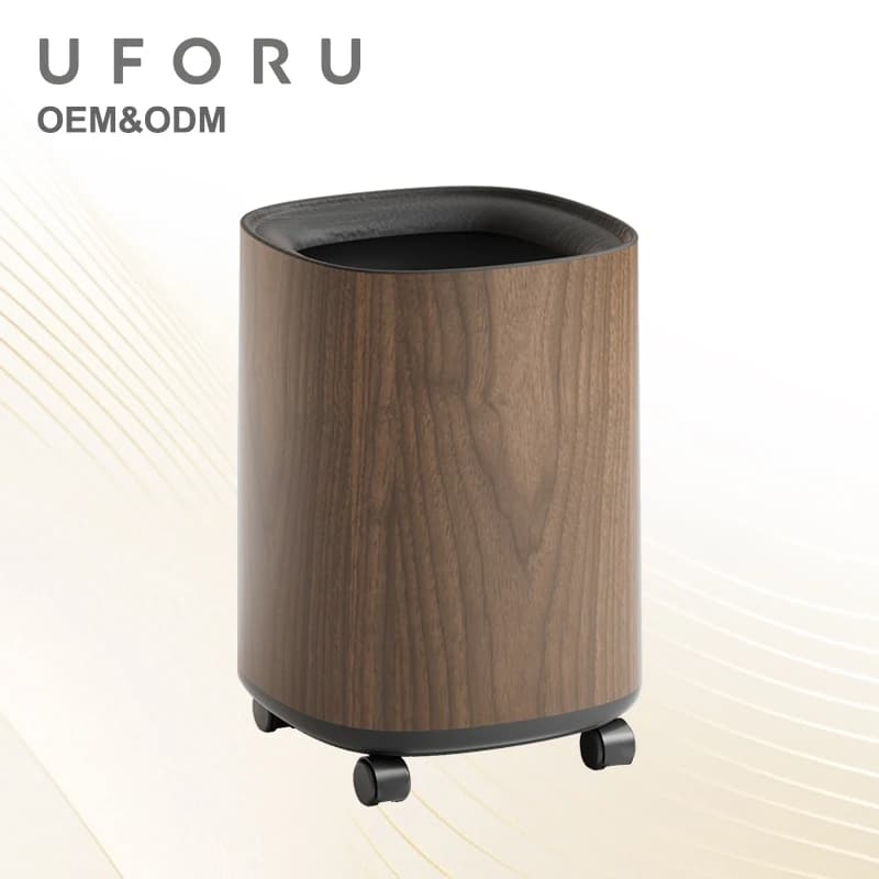 UFORU Modern Wood Grain Trash Can Large Capacity Double Bucket Rolling Waste Bin for Home Kitchen Office