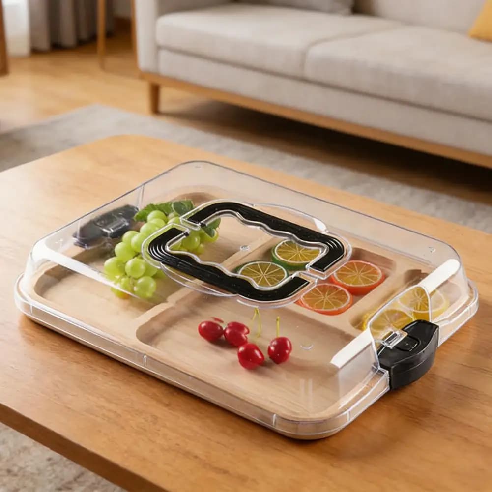 Contenitore per Alimenti in Legno con Coperchio e Manico, Multi-scomparto, Ermetico, per Snack e Preparazione Pasti