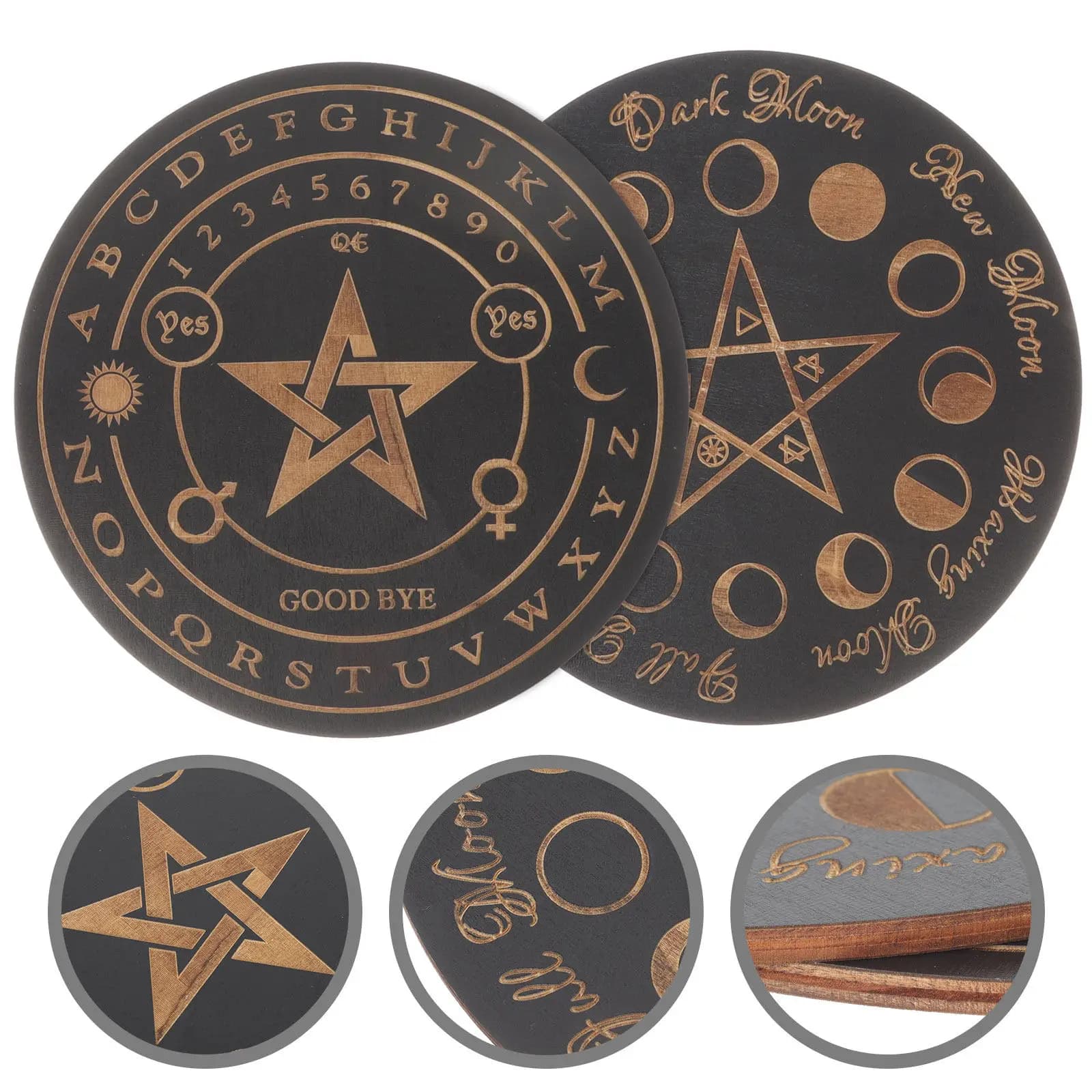 2 Pezzi Tavola di Risposta a Pendolo in Legno, Piastra di Divinazione Intagliata Premium per Meditazione, Rituali, Giochi di Rabdomanzia, Forniture per Altare Wiccan