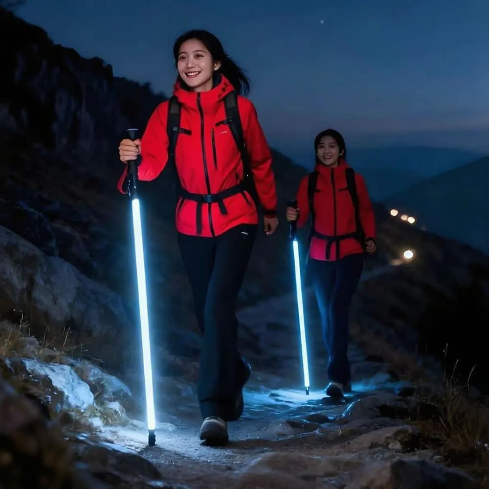 Self-luminous hiking poles for night lighting from 105 cm long for mountain climbing
