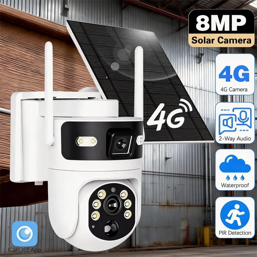 Doppia lente Doppio schermo 8MP Telecamera solare 4G CCTV Rilevazione PIR Sorveglianza esterna 4K Telecamera PTZ audio bidirezionale Protezione di sicurezza