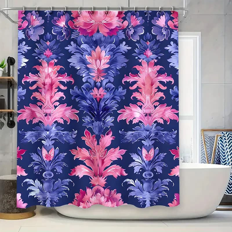 Tenda da doccia damascata di lusso Royal Blue Pink Motivo floreale Decorazioni per il bagno impermeabili Grandi dimensioni Shabby Chic Vasche da bagno Camera Divi