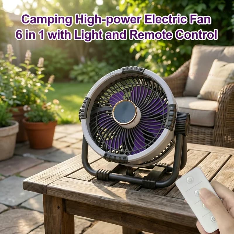 Ventilatore da Campeggio 2026, 20000mAh, Ricaricabile, Portatile, Circolatore d'Aria per Esterni, Ventilatore da Soffitto per Tenda Senza Fili con Gancio e Luce