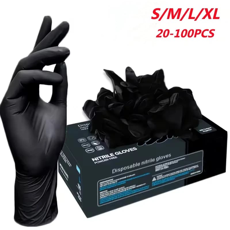 20/50/100 Pezzi Guanti Monouso in Nitrile Nero per Uso Domestico Senza Lattice Senza Polvere Guanti per Pulizia Strumenti per Tatuaggi e Parrucchieri