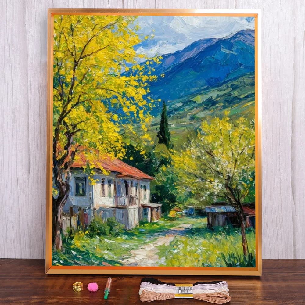 Paesaggio Summer House Tessuto stampato Kit da ricamo a punto croce Hobby Lavoro manuale Ricamo Pittura Mulina Gioielli all'ingrosso