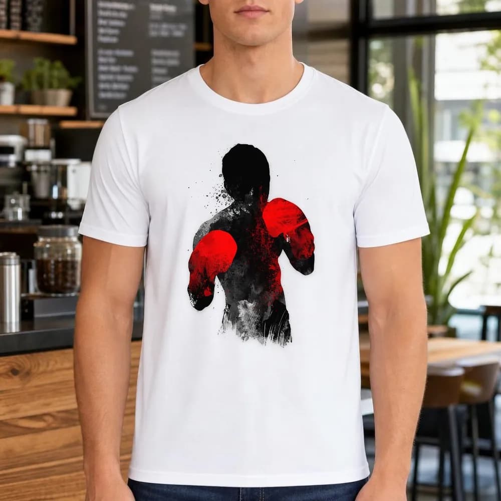 Vintage Graphic Tee Men Boxing Fighter Red Gloves Shadow Art Soft Breathable Short Sleeve Gym Streetwear Top Funny