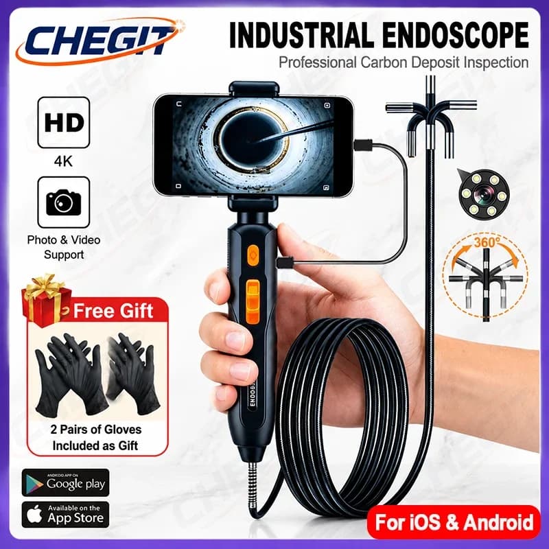 Endoscopio 4K UHD da 6,2 mm con Luce 360° ° Telecamera endoscopica articolata con supporto per smartphone Android/iOS per uso commerciale