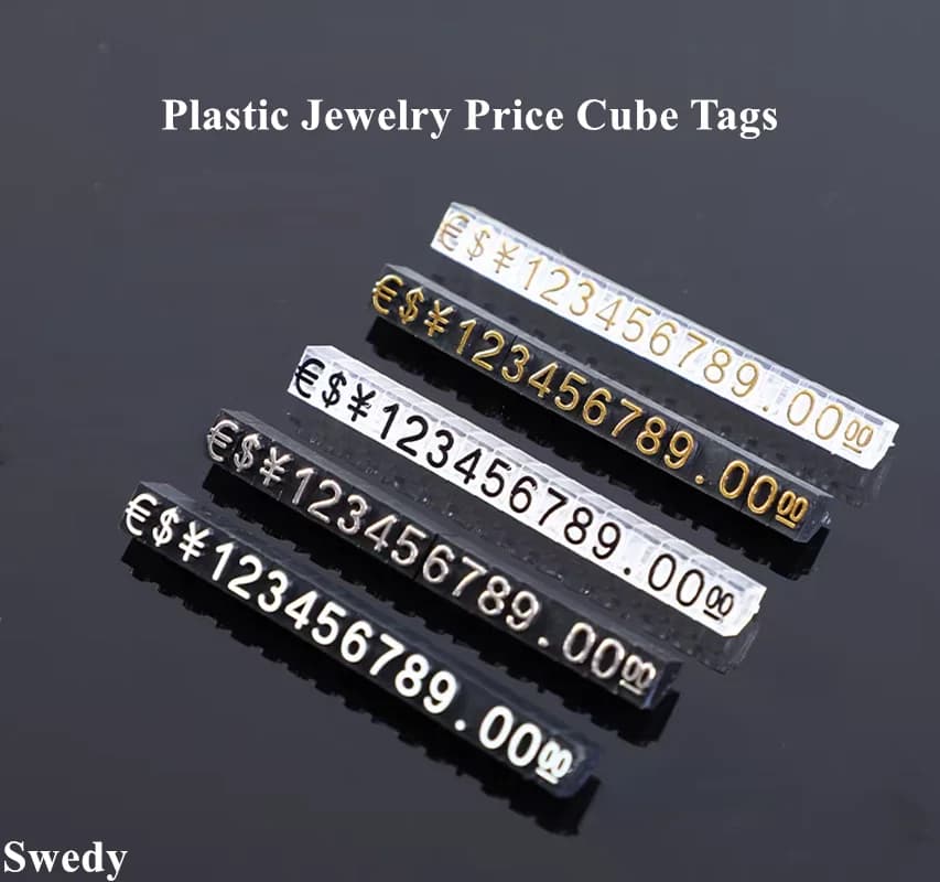 50 Strisce 4x6mm Porta Etichette Regolabili per Prezzi in Dollari ed Euro, Kit Mini Cubi per Gioielli e Orologi