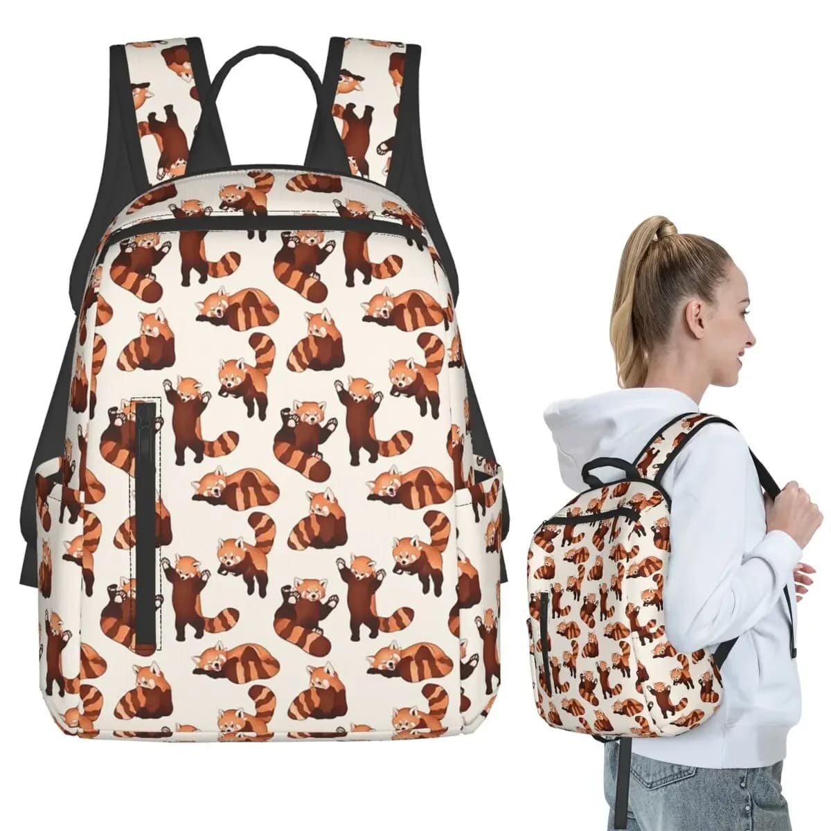 Red Panda Pattern Backpack Student BookBag Children School Bag Laptop Shoulder Bags Men Women