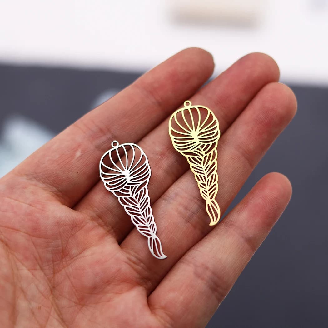 3pcs Braided Long Hair Charms Stainless Steel Hollow Pendant for DIY Jewelry Making Earrings Necklace Tassels Craft Accessories