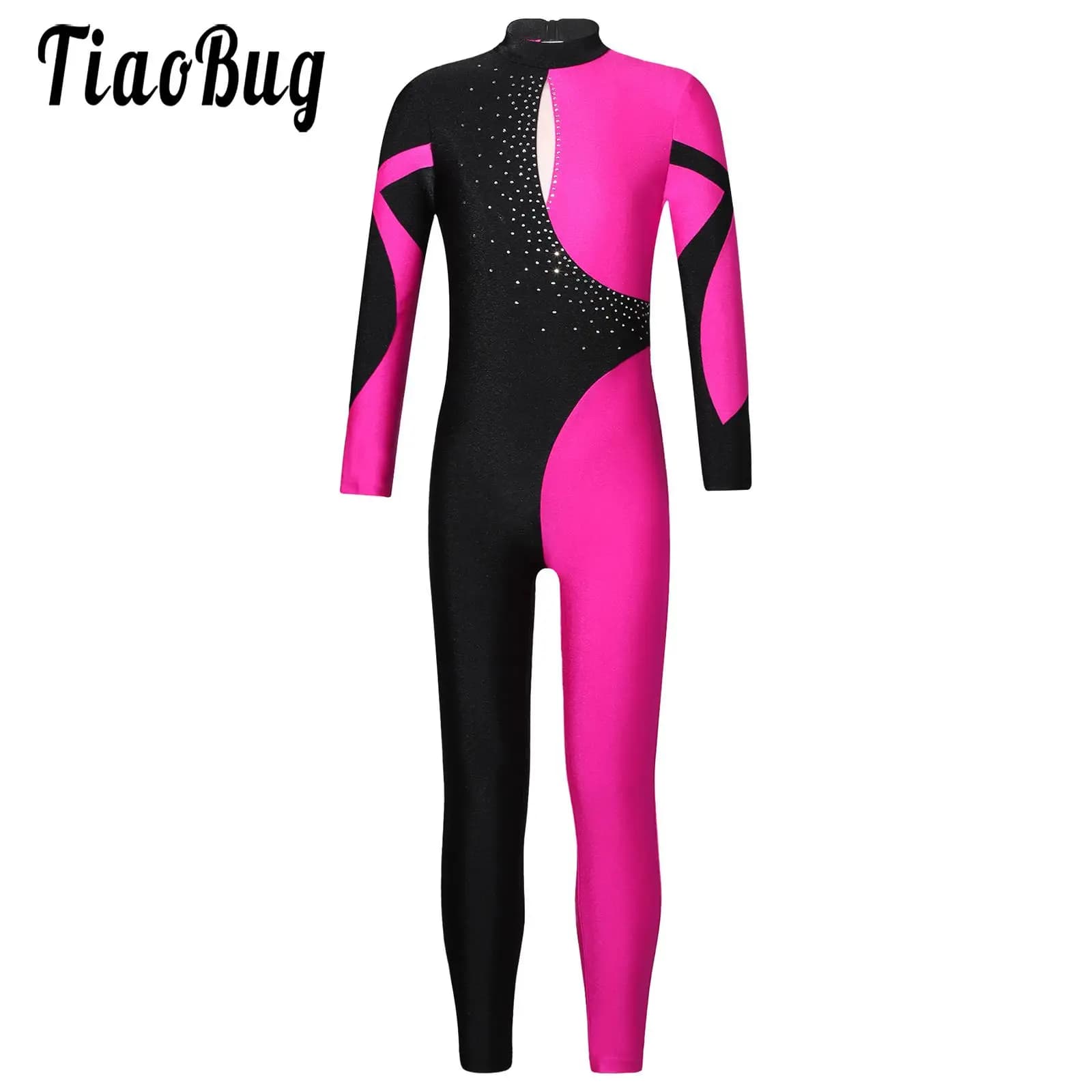 Body da ginnastica per bambina a maniche lunghe con strass Body Unitard Body intero in jersey di pattinaggio su ghiaccio