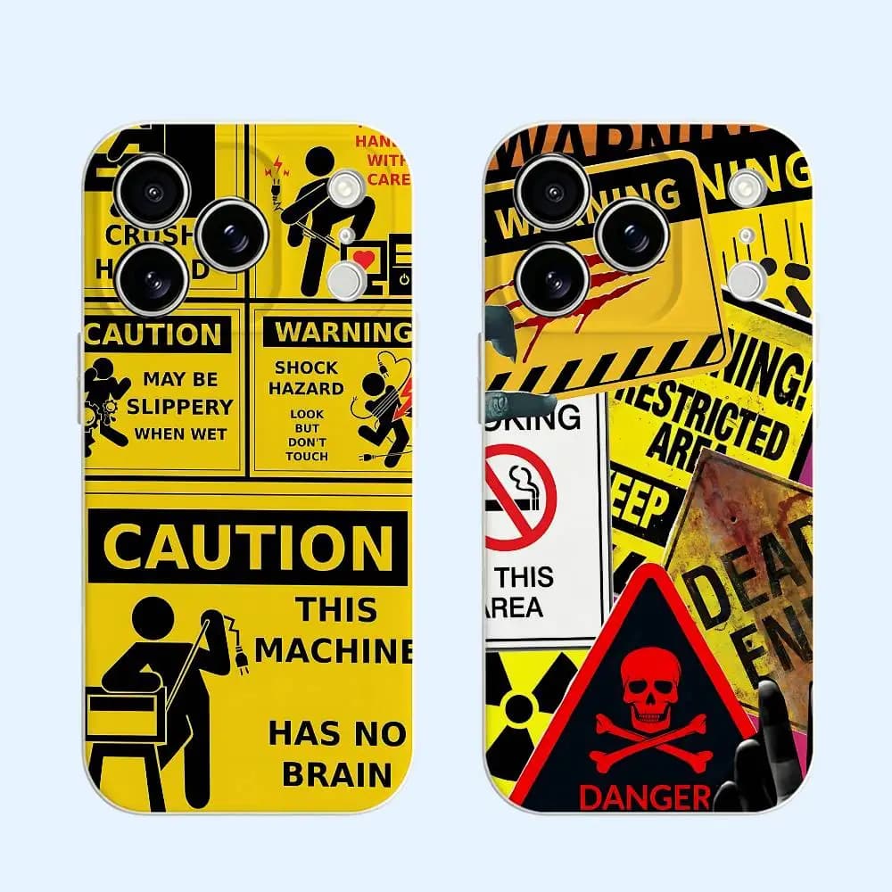 Warning Sign Black Soft TPU Phone Case For iPhone 17 16 15 14 13 12 11 Pro Max Plus Air XR Shell Printed