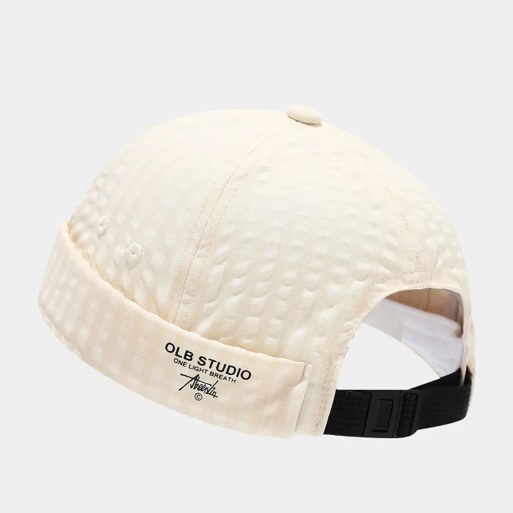 Fashion Plaid Melon Skin Hat Brimless Breathable Embroidered Landlord Cap Quick-drying Adjustable Beanie Cap Men