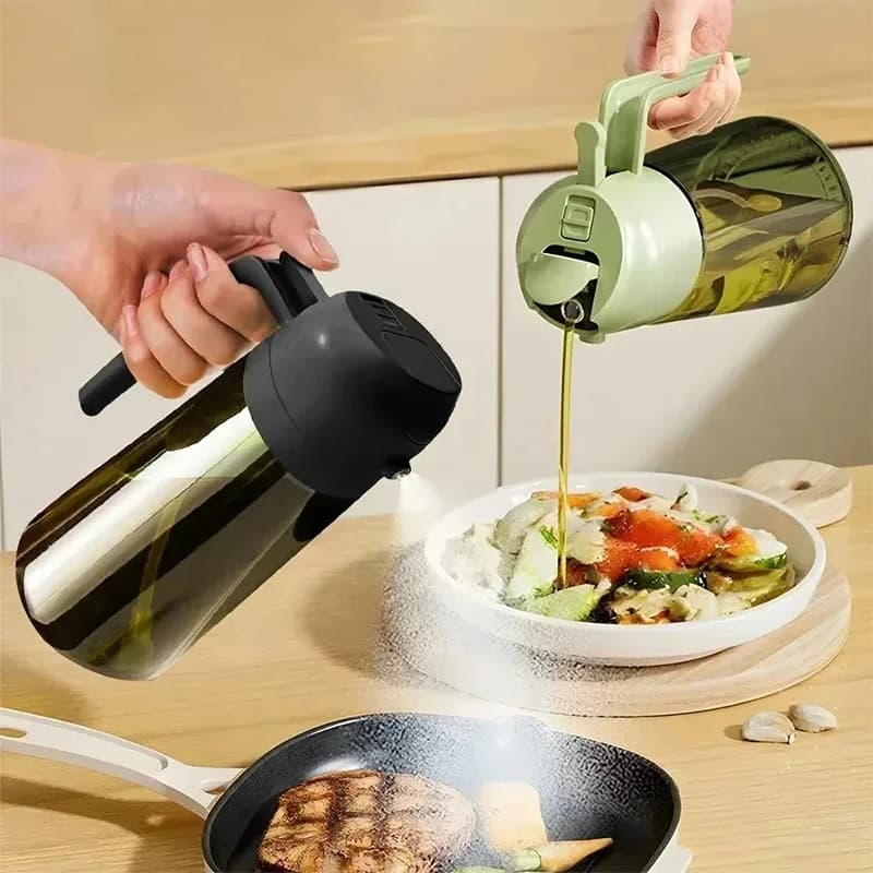 Dispenser di olio di vetro da 470 ml Bottiglia spruzzatore di olio d'oliva 2 in 1 con blocco della luce per la cucina Cucina Condimento per insalata