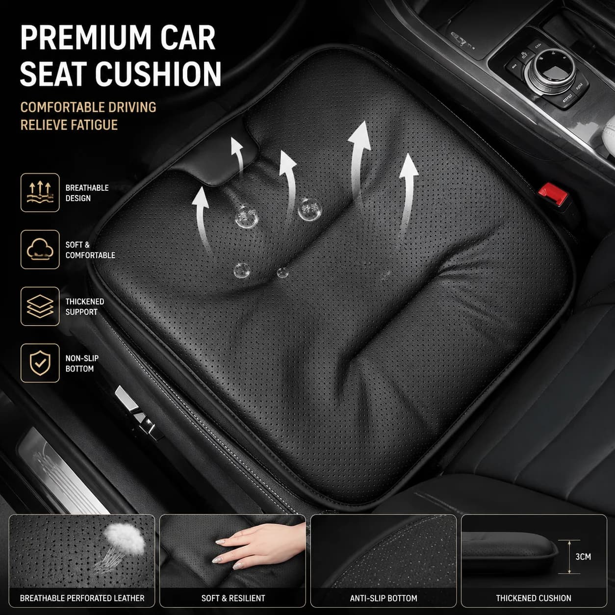 Nappa Leather Breathable Car Cushion Seat Pad, All-Season Car Seat Cushion Protector, Car Accessories