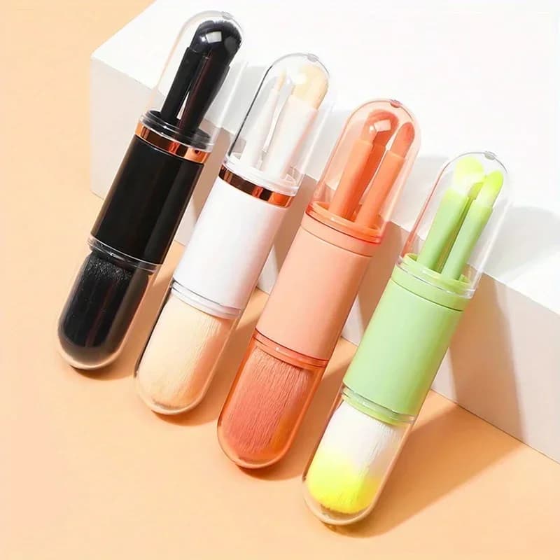 Set di mini pennelli per trucco da viaggio da 4 pezzi, base retrattile, pennello per ombretto portatile, set di pennelli per trucco viso compatto e facile da pulire