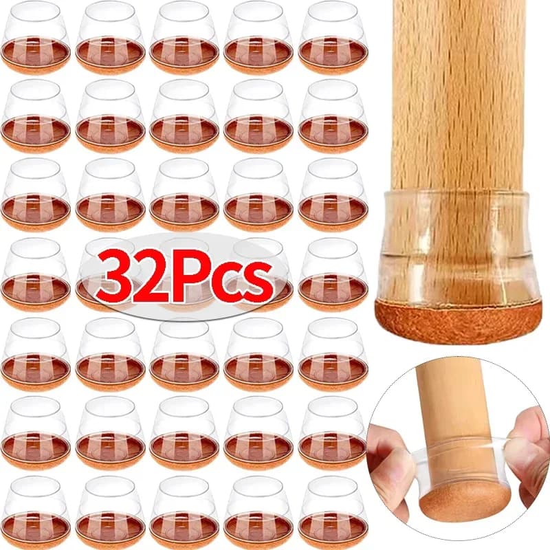 32/1pcs Protezioni per le gambe della sedia Feltro per pavimenti in legno Coperture in silicone Cursori per le gambe dei mobili Tappi antiscivolo Ridurre il rumore