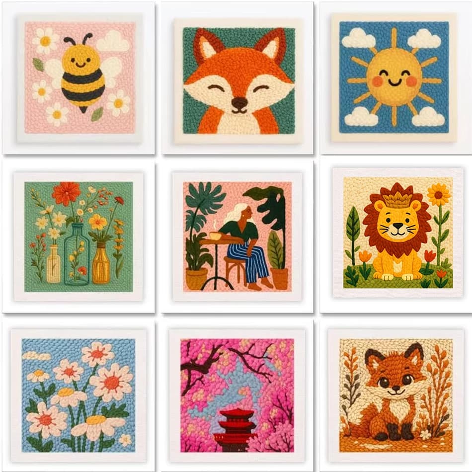 Punch Needle Embroidery Starter Kit With Frame Punch Needle Kits Flower Animal Pattern Embroidery Pen For Adults Kids Beginner