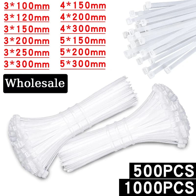 500/1000 pz/borsa autobloccante plastica nylon fascetta bianca zip avvolge cinghia nylon fascette set anello di fissaggio anello di fissaggio avvolgimento del filo