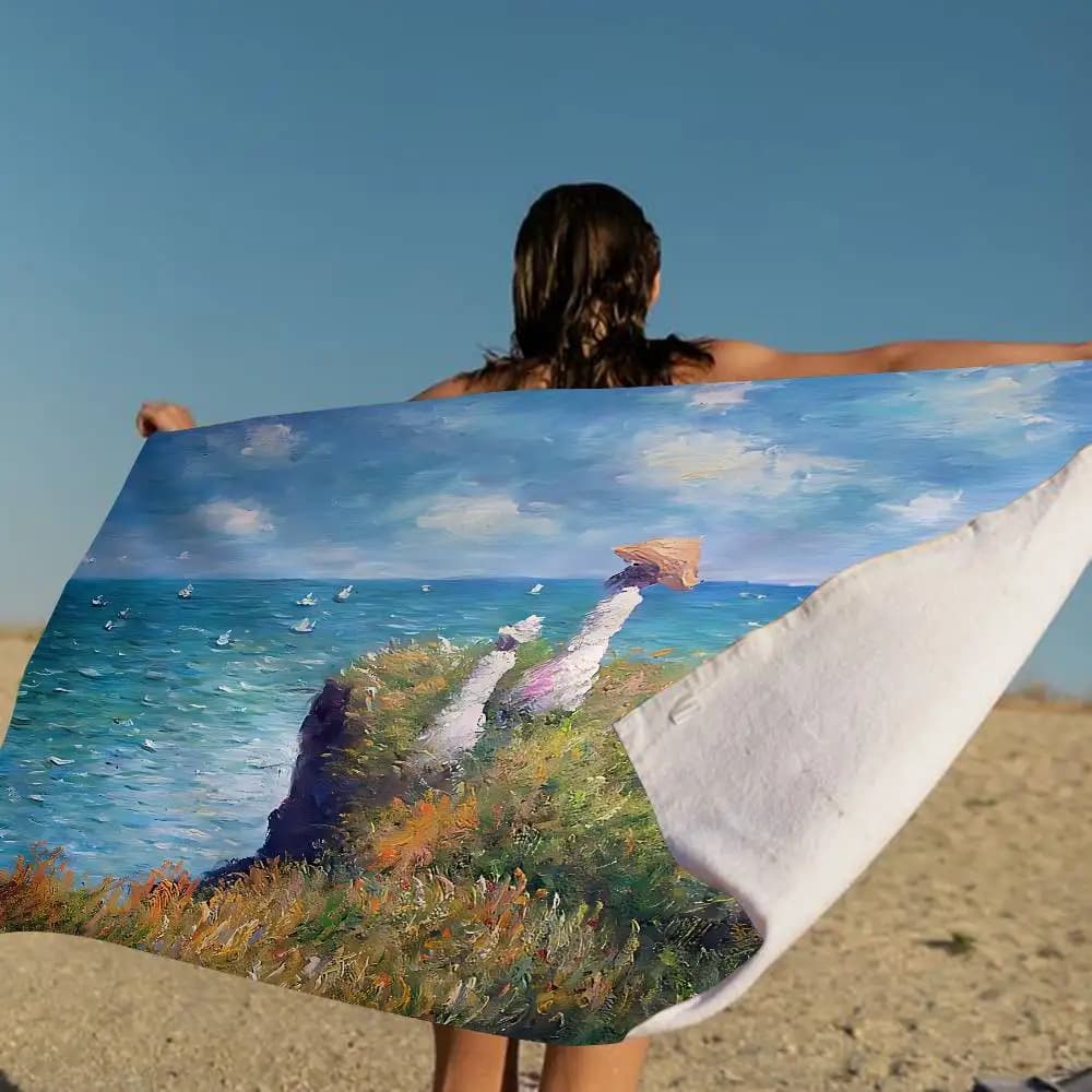 C-Claude Monet Grandi asciugamani da spiaggia in microfibra, asciugamano ad asciugatura rapida, asciugamano da spiaggia, asciugamano da piscina per viaggi, nuoto, yoga