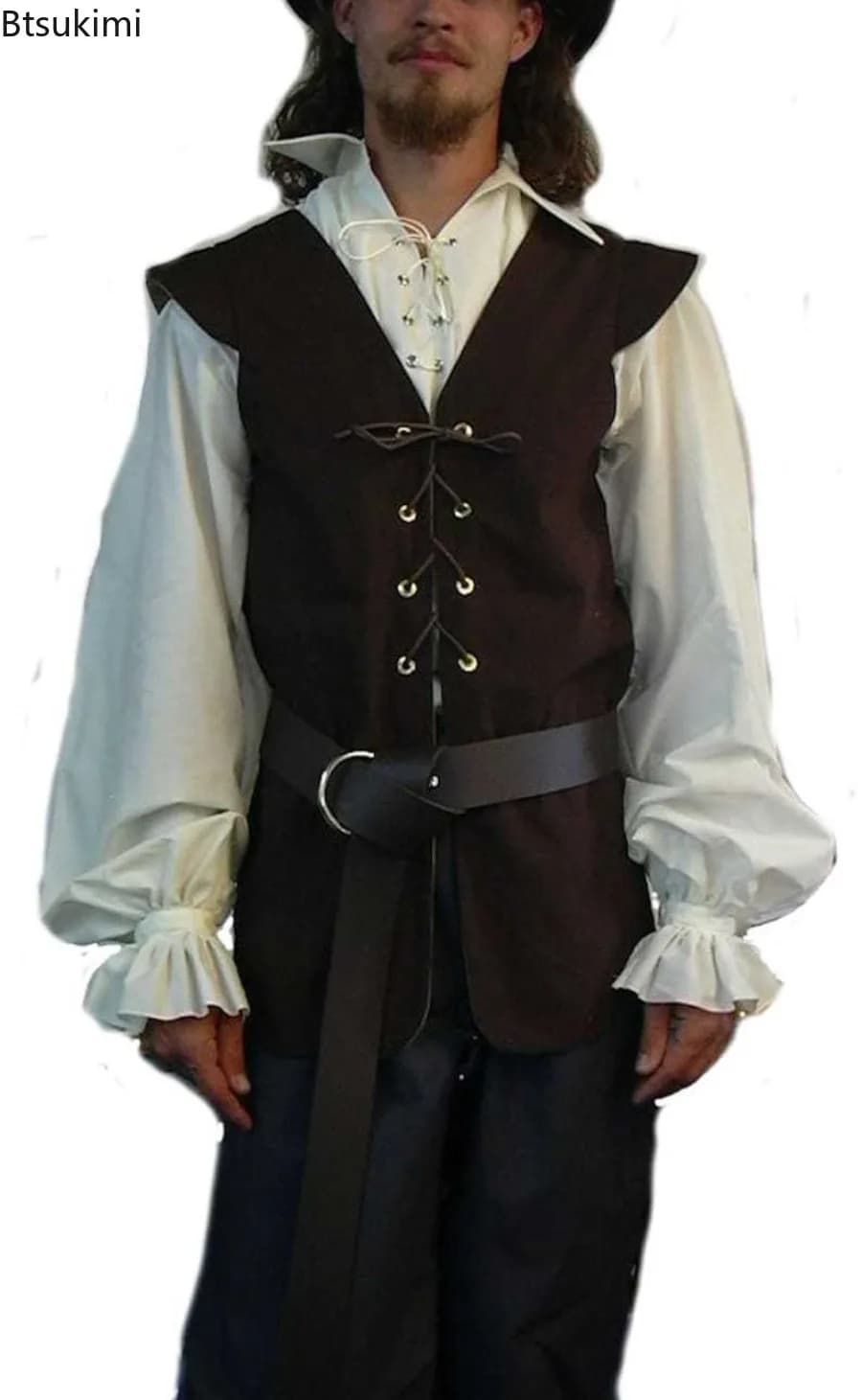 Gilet Vintage da Uomo 2026 con Lacci, Giacca Casual in Pelle Scamosciata Stile Medievale, Costume Gotico Steampunk Vittoriano da Pirata per Cosplay