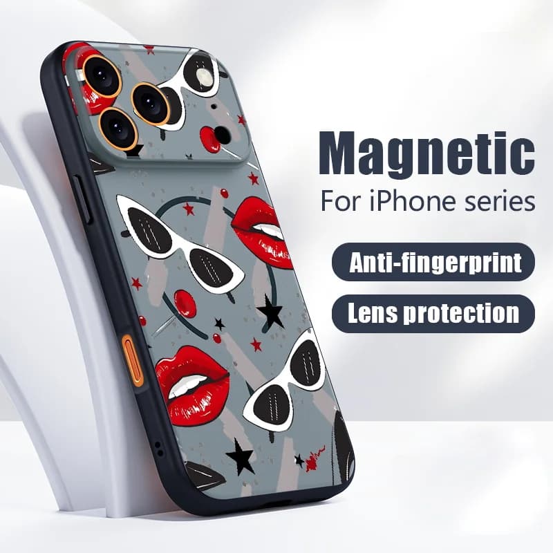 Custodia Fashion Kiss Lips per iPhone 17 Pro Max, compatibile con iPhone 16 15 14 13 Pro Max, magnetica per MagSafe, ibrida TPU+PC, cover opaca