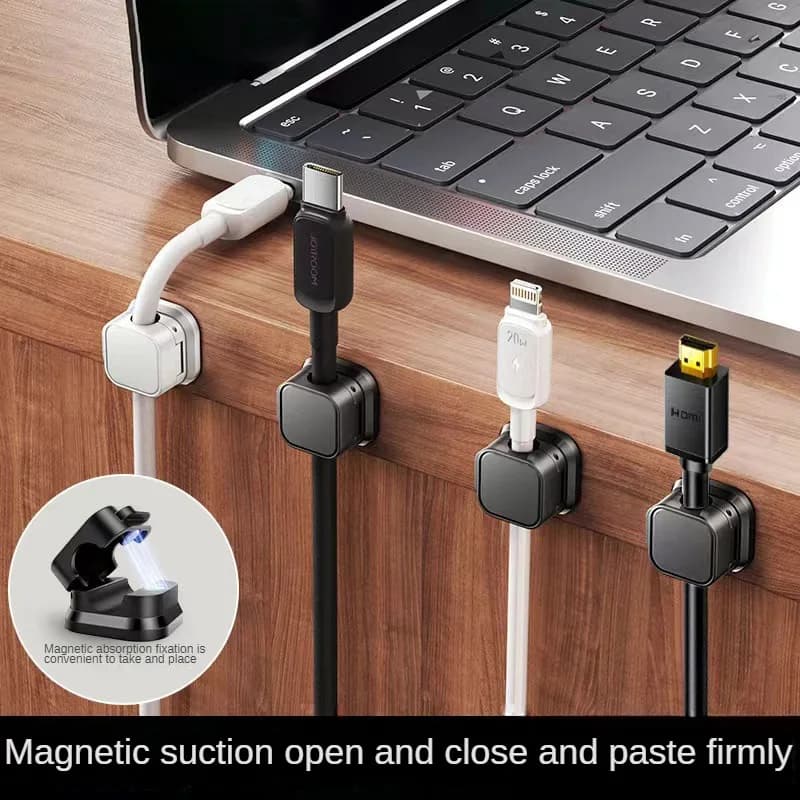 Organizzatore di Cavi da Scrivania Autoadesivo Magnetico per Conservare Cavi Dati e Mouse in Casa, Ufficio e Spazi di Lavoro