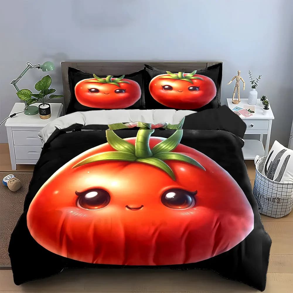 Set Decorativo a Tema Pomodoro: Set Biancheria da Letto con 1 Copripiumino e 2 Federe, Singolo, Matrimoniale, King, Queen, Idea Regalo