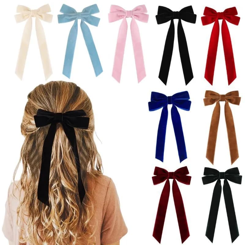 Fermagli per capelli eleganti coreani 2025 con fiocco in velluto e nastro lungo, per donne e ragazze, accessori per capelli, fermagli, barrette, copricapo