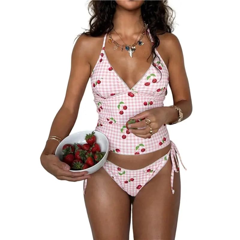 ABME Tankini a due pezzi Y2k, costume da bagno modellante con controllo pancia, scollo a V e spalline sottili