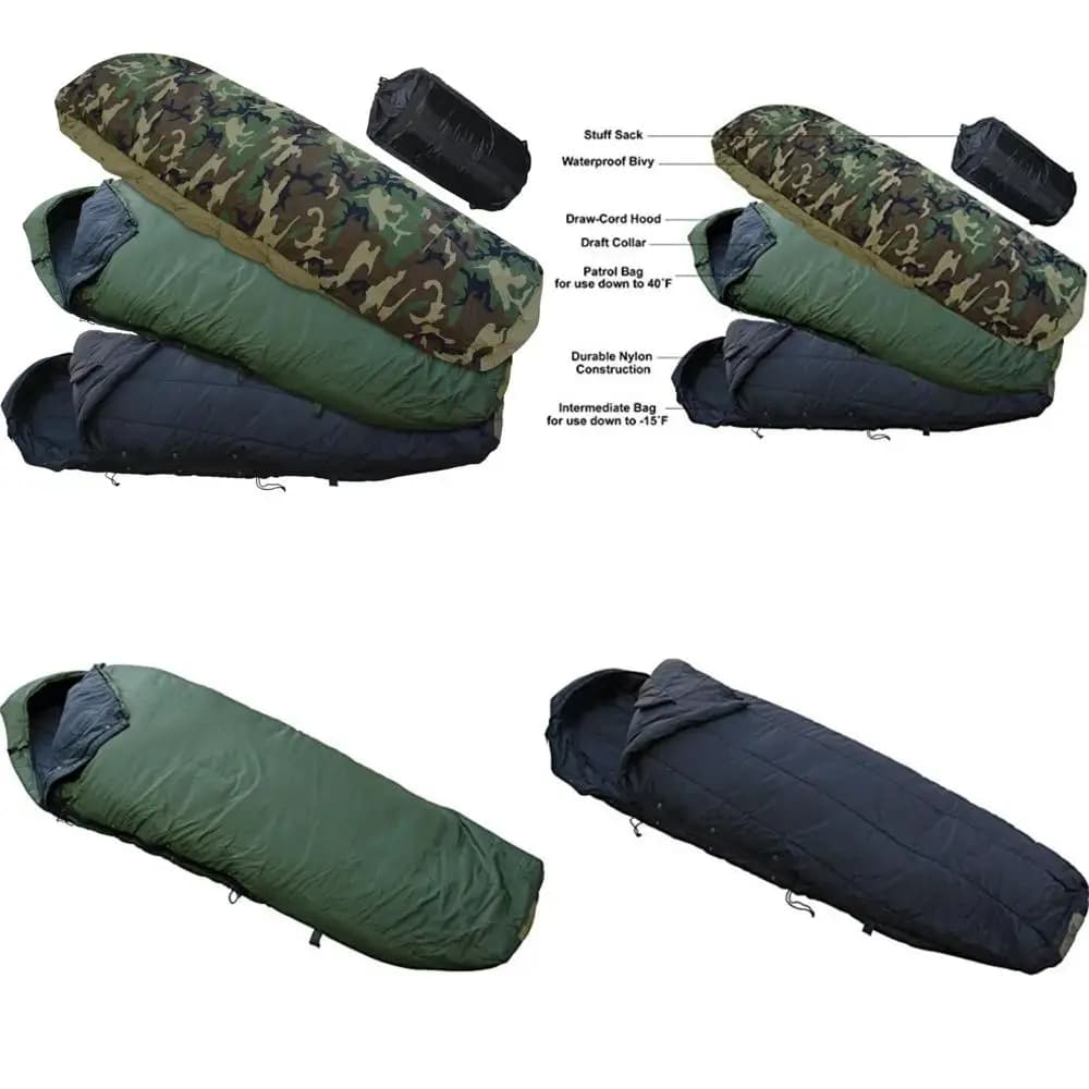Ultra hot sleeping bag system from 4 pieces for extreme cold climates at -15 degrees Celsius
