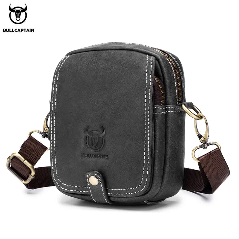 BULLCAPTAIN Borse a tracolla messenger da uomo casual Premium YKK Borsa a tracolla in pelle con tasca liscia con cerniera per uomo Borsa da cintura maschile