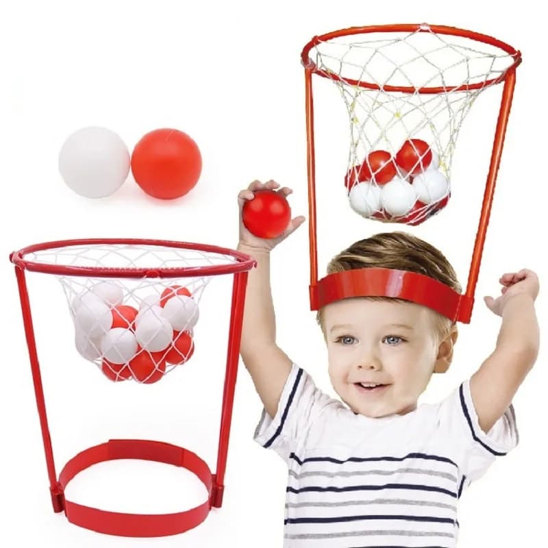 Gioco di Basket da Testa per Bambini e Adulti, Gioco di Carnevale, Fascia per Capelli con Rete da Basket Regolabile e 20 Palline per Feste di Carnevale