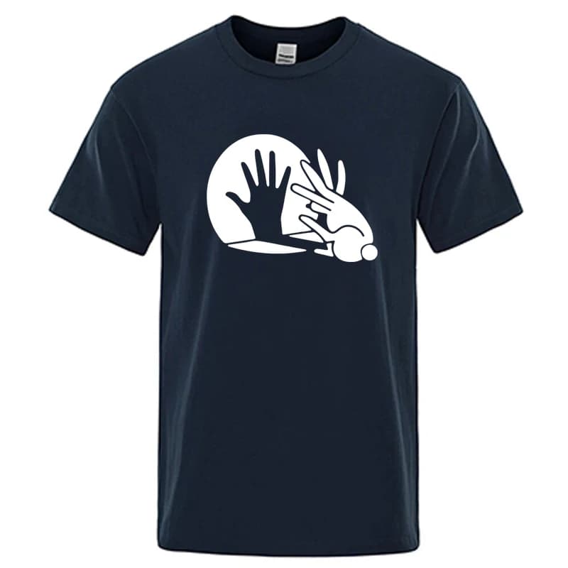 2026 New Men's breathable T-shirt Funny Shadow Puppet Design Print Summer Casual Loose O-neck for Male T-shirt Tops Tees