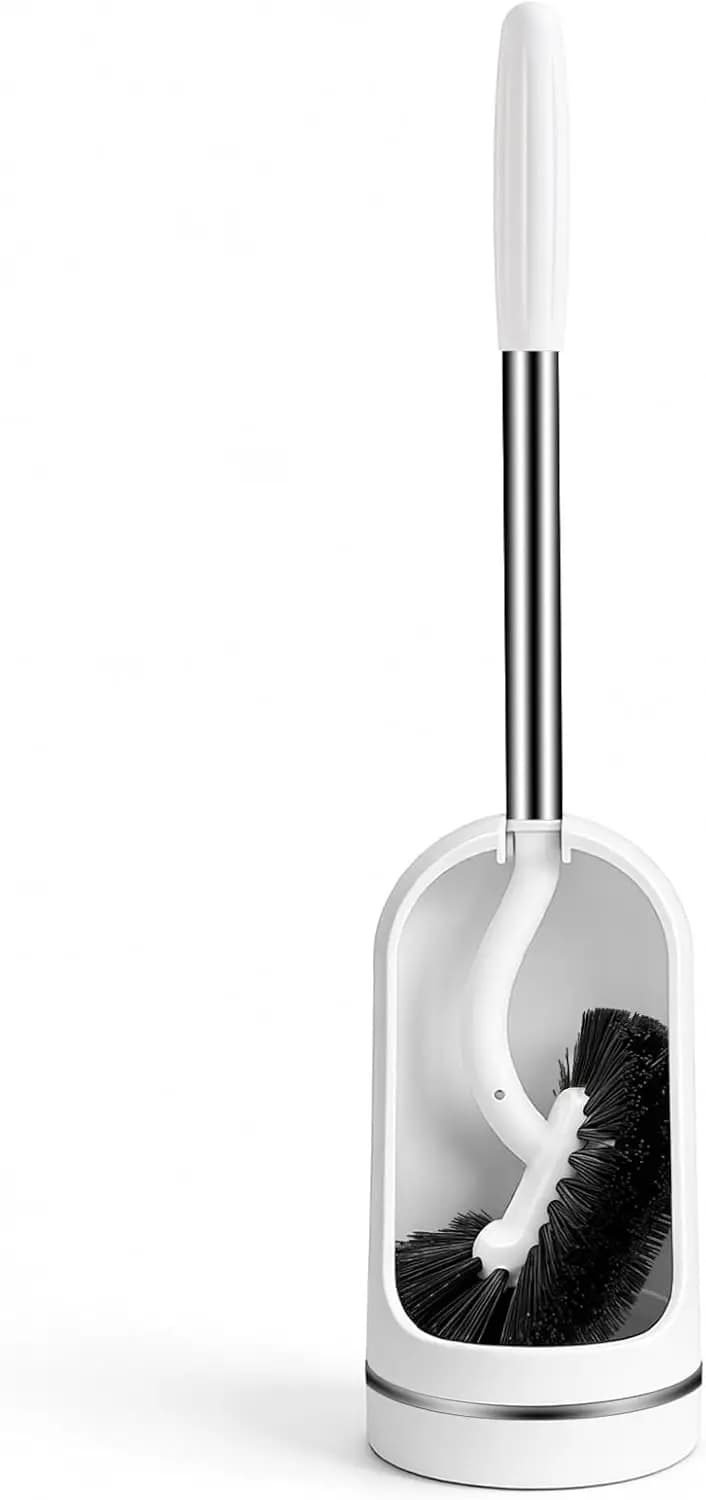 Set Spazzola per WC con Supporto, Spazzola Curva con Manico in Acciaio Inox, Spazzola per la Pulizia Profonda del Gabinetto