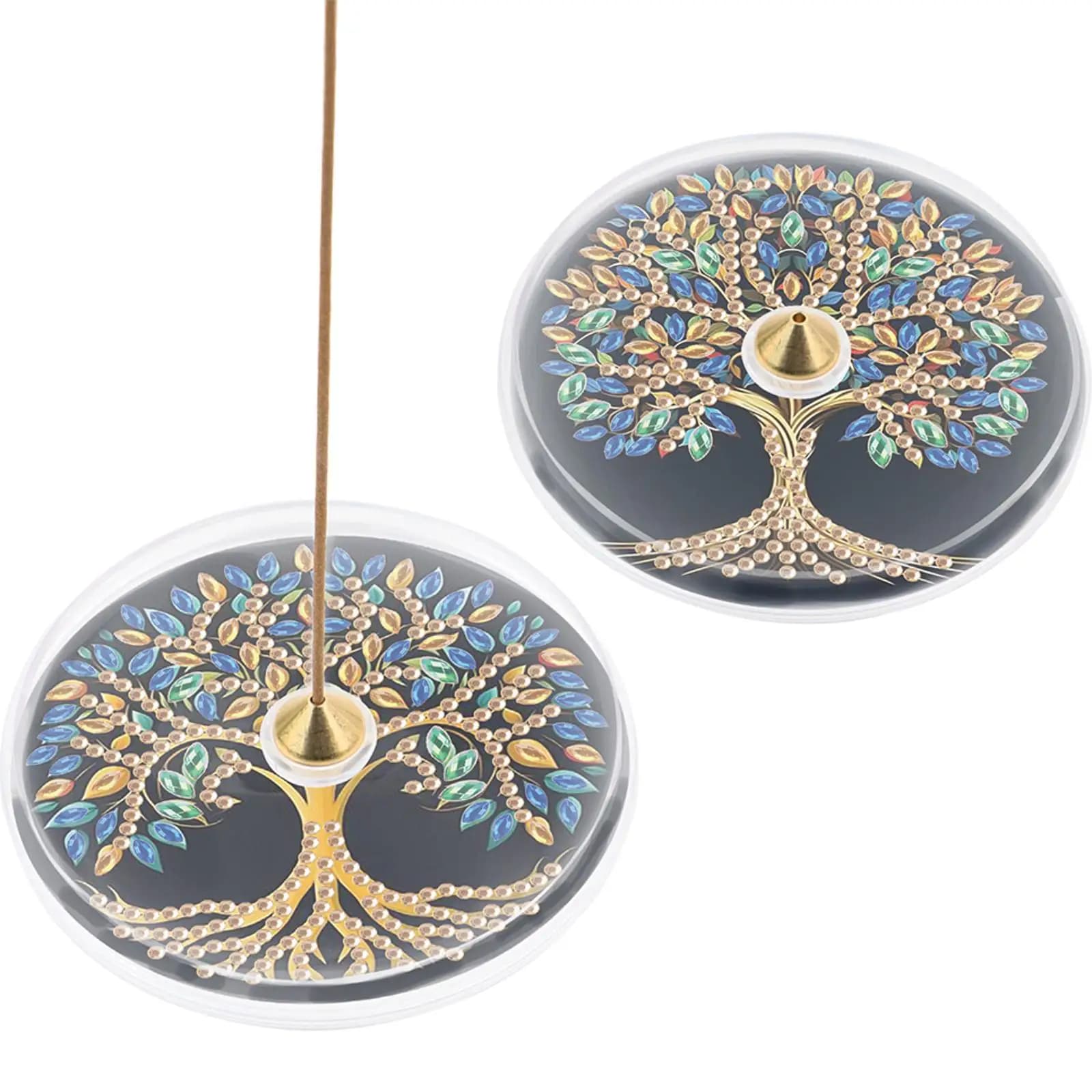 2 Pezzi Porta Incenso in Acrilico con Motivo Speciale 5D, Supporto per Pittura Diamante Fai da Te per Studi Yoga