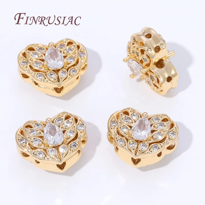 18K gold plated brass zircon beads, heart shape spacer beads for jewelry creation, metal separators beads, bracelet accessories