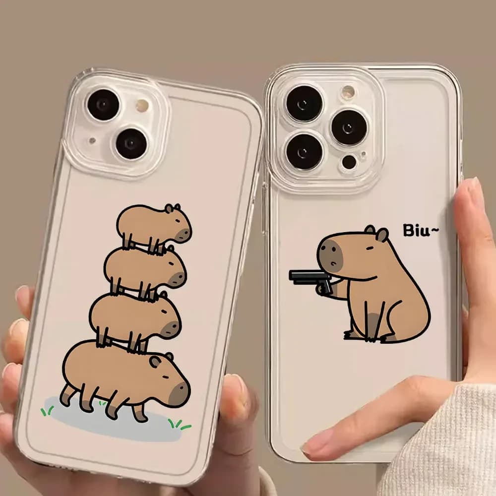 Custodia per telefono Capybara animale carino per iPhone 15 14 13 12 11 Pro Max Mini X XS XR SE 7 8 Plus Fundas con guscio trasparente antiurto