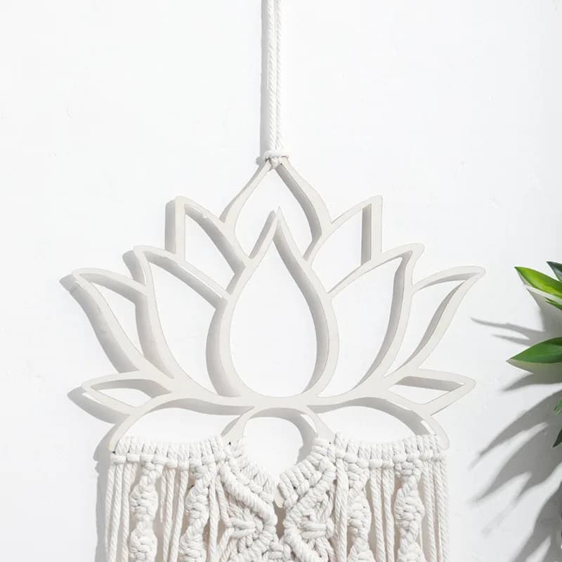 Lotus Macrame Wall Hanging Boho Macrame Dream Catcher Large Craft Ornament for Dorm Home Bedroom Apartment Room Decoration Gift